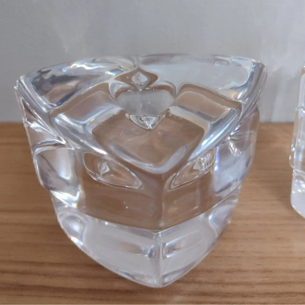 Set Of Orrefors Sweden Crystal Clear Glass Taper Candle Holders Geometric Cubes